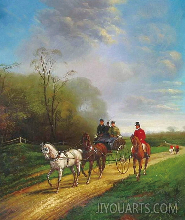 People Oil Painting 100% Handmade Museum Quality 0050,a family on the country road