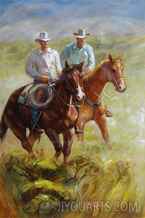 People Oil Painting 100% Handmade Museum Quality 0056,cowboys hanging around