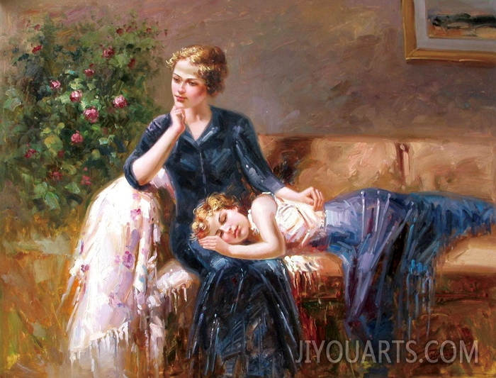 People Oil Painting 100% Handmade Museum Quality 0151,a mother and her sleeping child