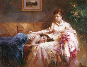 People Oil Painting 100% Handmade Museum Quality 0152,a mother and her sleeping child