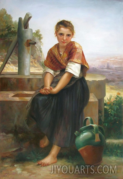 People Oil Painting 100% Handmade Museum Quality 0161,a woman sitting by the well