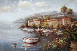 Landscape Oil Painting 100% Handmade Museum Quality0097,scenery of the harbor