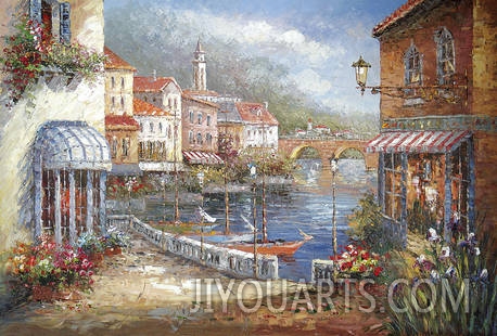 Landscape Oil Painting 100% Handmade Museum Quality0179,scene of the port