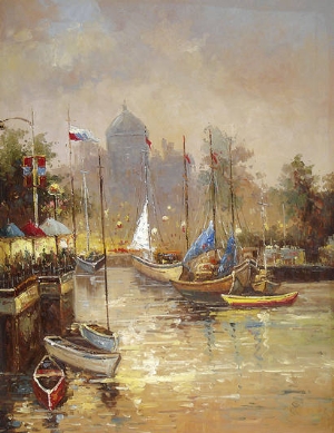 Landscape Oil Painting 100% Handmade Museum Quality0231,close view of the port