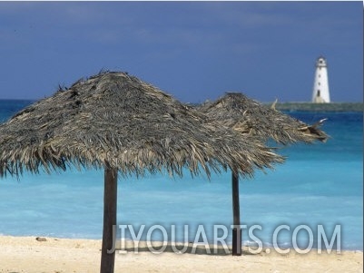 Lighthouse and Thatch Palapa, Nassau, Bahamas, Caribbean