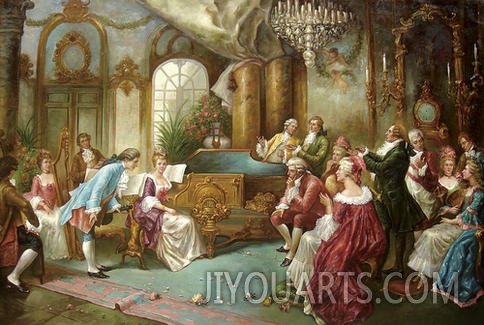 palace oil painting,a party