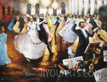 palace oil painting,a dancing party