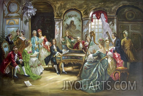 palace oil painting,a music party