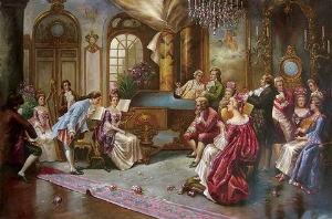 palace oil painting,a music party