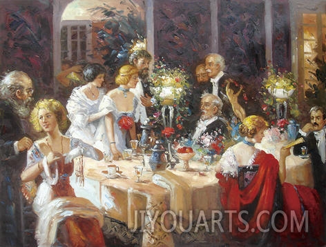 palace oil painting,a dinner party