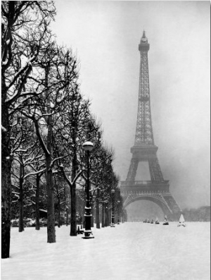 Heavy Snow Blankets the Ground Near the Eiffel Tower