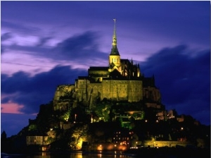 Mont Saint Michel, Lit Up at Sunset, Mont St. Michel, France