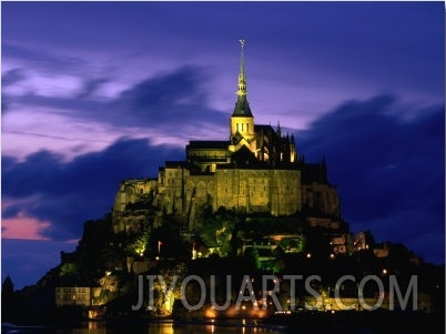 Mont Saint Michel, Lit Up at Sunset, Mont St. Michel, France