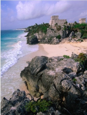 Ruins of the Castle (El Castillo) on the Caribbean Coastline, Tulum, Mexico