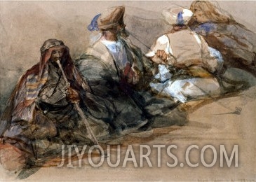 Group of Arab Figures, Two Smoking a Cubuk