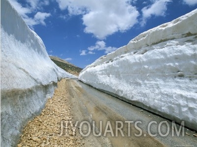 Spring Snow on Road Crossing the Mount Lebanon Range Near Bcharre, Lebanon, Middle East