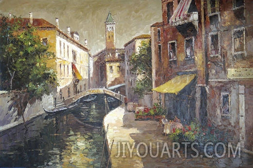 Venice Oil Painting 0002,Bridges over canal,scenic canal  house