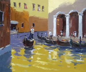 Venice Oil Painting 0004,beautiful waterways with gondolas,abstract venice painting