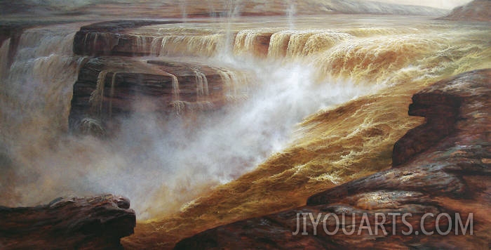 Landscape Oil Painting 100% Handmade Museum Quality0112,yellow river