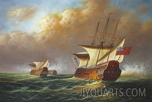 Landscape Oil Painting 100% Handmade Museum Quality0126,warships sailing on the sea
