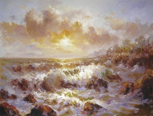 Landscape Oil Painting 100% Handmade Museum Quality0122,flood