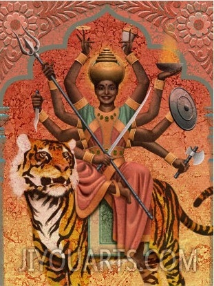 A View of Durga, the Indian Goddess of War, Sitting on a Tiger