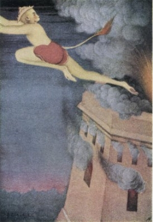 Ravana Tries to Punish the Monkey God Hanuman (Captured Seeking Sita) by Setting His Tail Alight