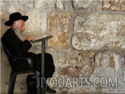 An Elderly Ultra Orthodox Jew Prays at the Western Wall Plaza