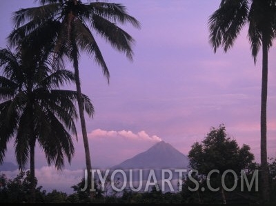 Active Volcano, Merapi from Borobodur, Indonesia