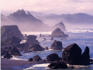 Morning Mist along Oregon Coast near Nesika, Oregon, USA