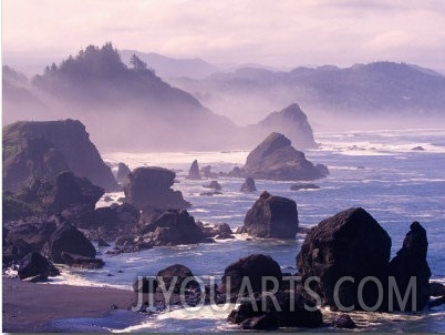Morning Mist along Oregon Coast near Nesika, Oregon, USA