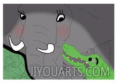 Elephant and Gator Cute Colorful Cartoon Animals
