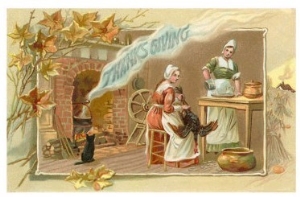 Thanksgiving Scene in Pilgrim Kitchen