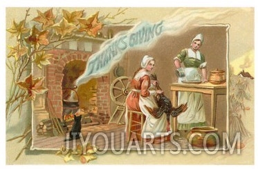 Thanksgiving Scene in Pilgrim Kitchen