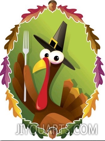 Anthropomorphic Turkey Pilgrim with Fork