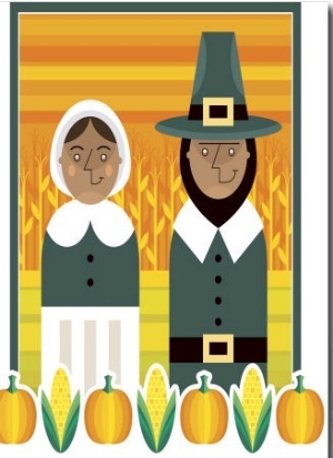Stylized Portrait of Pilgrim Couple