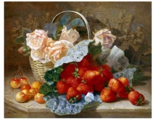 Still Life of Summer Fruit and Peach Roses