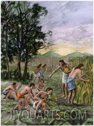 Moundbuilders Gathering their Crops of Maize and Squash