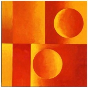 Modern Abstract Rectangles and Circles, Red and Yellow
