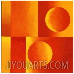 Modern Abstract Rectangles and Circles, Red and Yellow