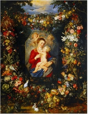 And Jan Brueghel: Mary Virgin and Child with Wreath of Flowers and Fruits