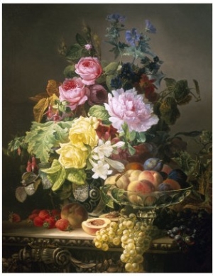 Still Life of Roses, Lilies and Strawberries