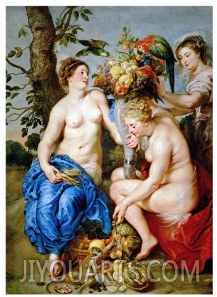 Ceres and Two Nymphs, Animals and Fruit by Snyders, Painted Between 1620 28