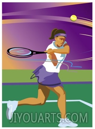 A Female Tennis Player Swinging at a Tennis Ball