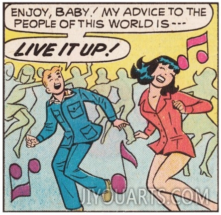 Absract figures painting of Archie Comics Retro Archie and Veronica  Comic Panel   Live it up (Aged)
