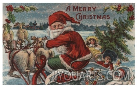 christmas oil painting of Christmas Greeting Santa on Sleigh,pating for sale