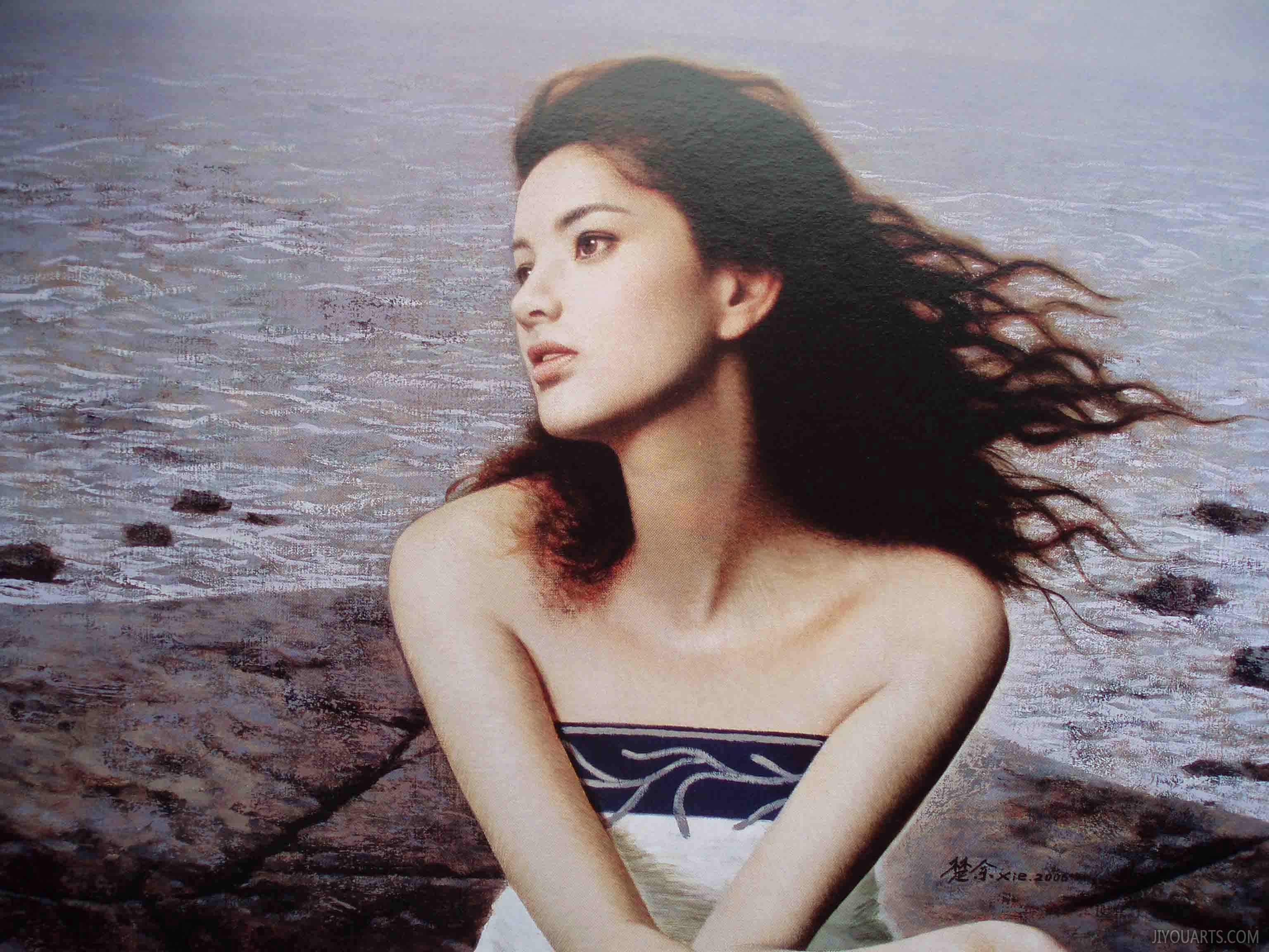 Modern girl by the sea