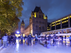 Christmas Ice Skating Rink Outside the Natural History Museum, Kensington, London, England, United