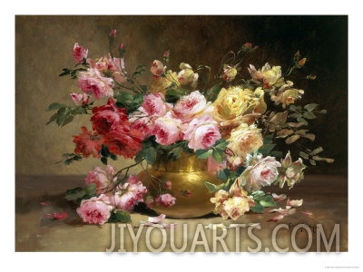 Rich Still Life of Pink and Yellow Roses