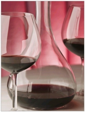 Red wine glasses and decanter